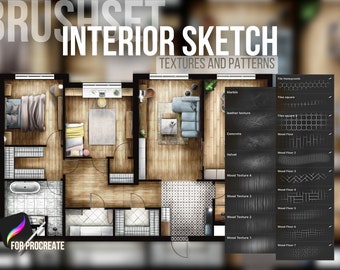 Pennelli Procreate per schizzi di interni, architettura Procreate, pennelli per schizzi di piani, pennelli per texture, piani di interni, pennelli per piastrelle, motivi