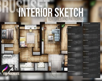 Procreate brushes for interior sketch, procreate architecture, sketch plan brushes, textures brush, interior plan, tiles brushes, patterns