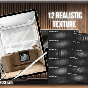 12 Procreate houtstructuur, houten penseelset voor Procreate, houten vloer, Procreate borstels voor interieurschets, architectuur, landschap, ontwerp afbeelding 2