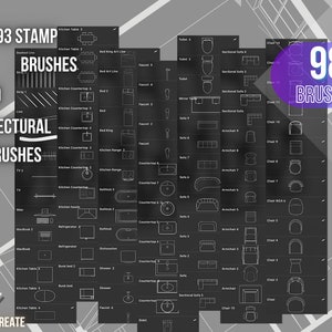 98 Architectural brushes for Procreate, sketch brushes, Interior Stamps for Procreate, floor planning, Stencils for Procreate, design home image 2