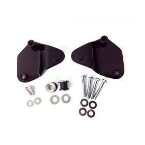 May include: A set of black metal brackets with mounting hardware, including screws, washers, and bushings. The brackets have a curved shape with multiple holes for attachment. The hardware is silver and black, arranged on a white background.