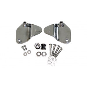May include: Chrome motorcycle saddlebag mounting brackets with hardware. The kit includes two brackets, four screws, four washers, two rubber grommets, and four metal washers.