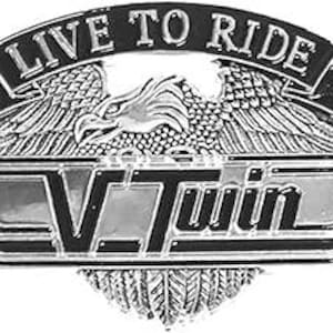 4,25 x 2,25 pouces V Twin Vtwin Live to Ride Eagle USA médaillon en métal Harley Sportster Sissy Bar dossier Davidson Bobber Chopper emblème