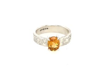 Oval Faceted Citrine Silver Ring Etched Sterling