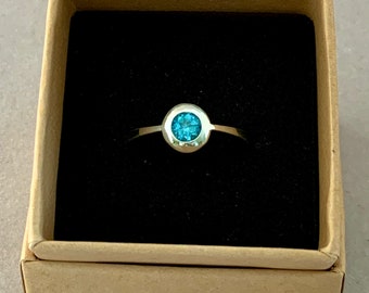 Sterling Silver Swiss Blue Topaz Forged Flying Saucer Ring