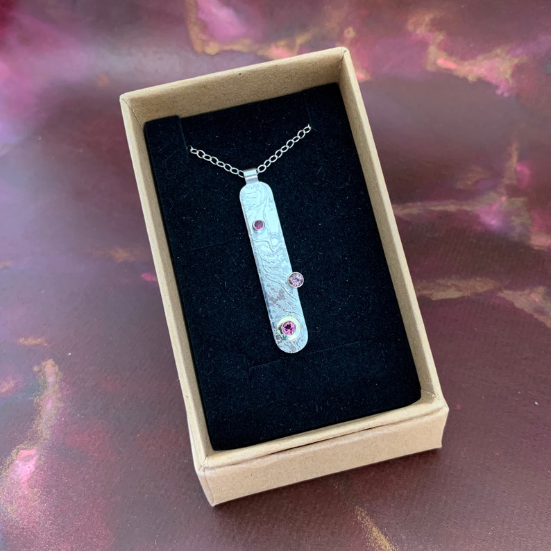 Etched Silver Pendant Gold Settings Ombre Pink Tourmaline