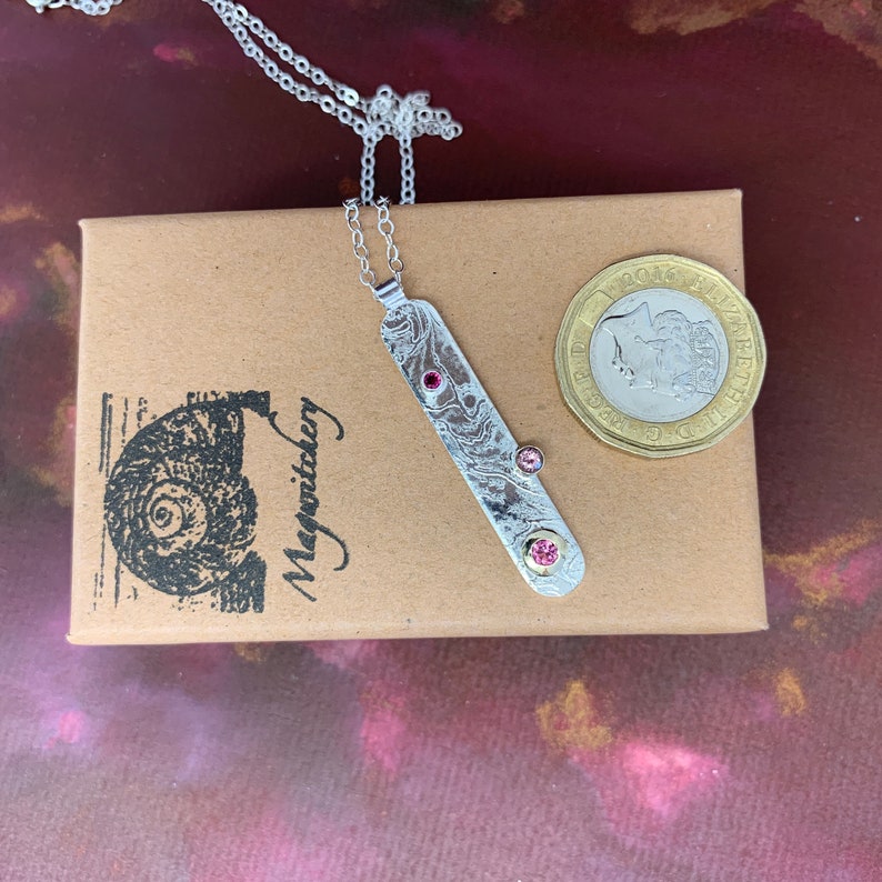 Etched Silver Pendant Gold Settings Ombre Pink Tourmaline