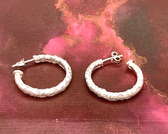 Textured Sterling Silver Open Hoop Earrings