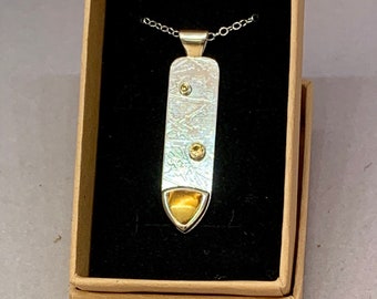 Citrine Neo-Gothic Pendant Etched Silver