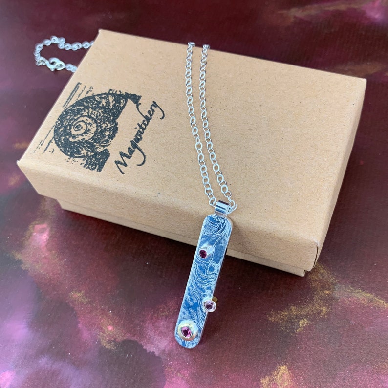 Etched Silver Pendant Gold Settings Ombre Pink Tourmaline