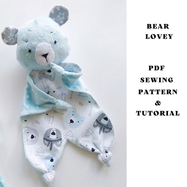 Bear lovey patron de couture PDF couverture de sécurité bébé lovey animal en peluche