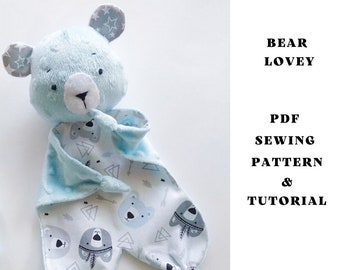 Bear lovey sewing pattern PDF security blanket baby lovey Stuffed Animal