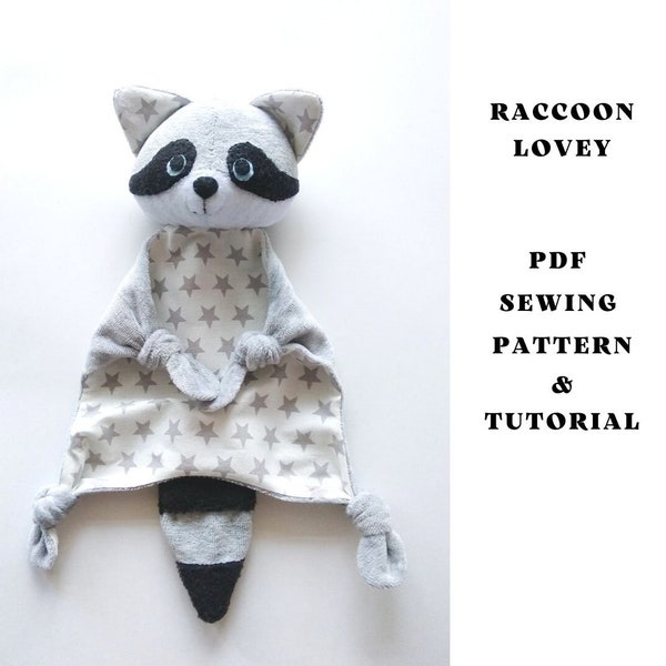 Raccoon lovey sewing pattern PDF Stuffed Animal Doudou Security Blanket