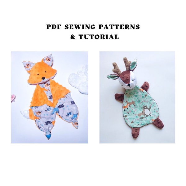 2 PDF Lovey sewing patterns Deer lovey and Fox Security Blanket Digital Download