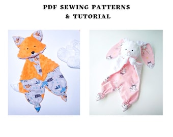 2 PDF Lovey sewing patterns Bunny lovey and Fox Security Blanket Digital Download