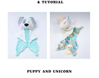 2 in 1 PDF sewing pattern Unicorn and Puppy Baby lovey Baby comforter