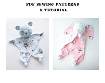 2 in 1 PDF sewing pattern Bear lovey and Bunny lovey Security Blanket Digital Download