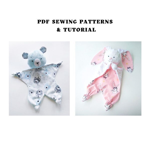 2 in 1 PDF sewing pattern Bear lovey and Bunny lovey Security Blanket Digital Download