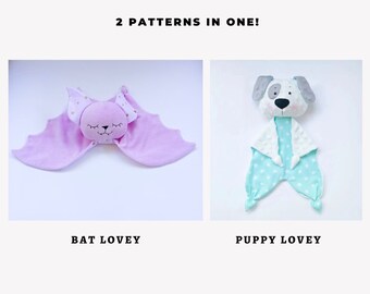 2 in 1 PDF sewing pattern Bat and Puppy Baby lovey Baby comforter