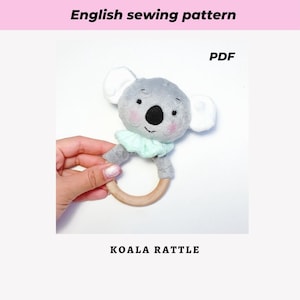 Baby rattle sewing pattern koala plush PDF animal rattle sewing tutorial