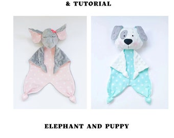 2 in 1 PDF sewing pattern Elephant and Puppy Baby lovey Baby comforter
