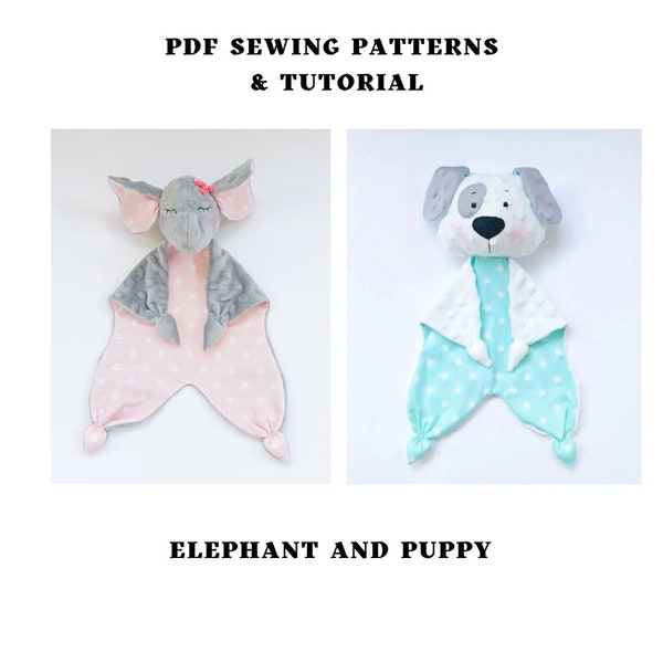 2 in 1 PDF sewing pattern Elephant and Puppy Baby lovey Baby comforter