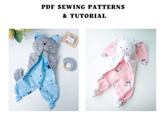 2 PDF Lovey sewing patterns Bunny lovey and Cat Security Blanket Digital Download