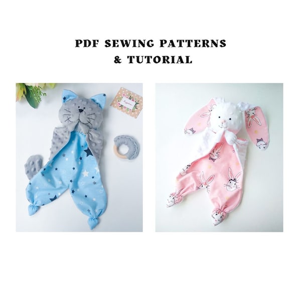 2 pdf Lovey-naaipatronen Bunny lovey en Cat veiligheidsdeken digitale download