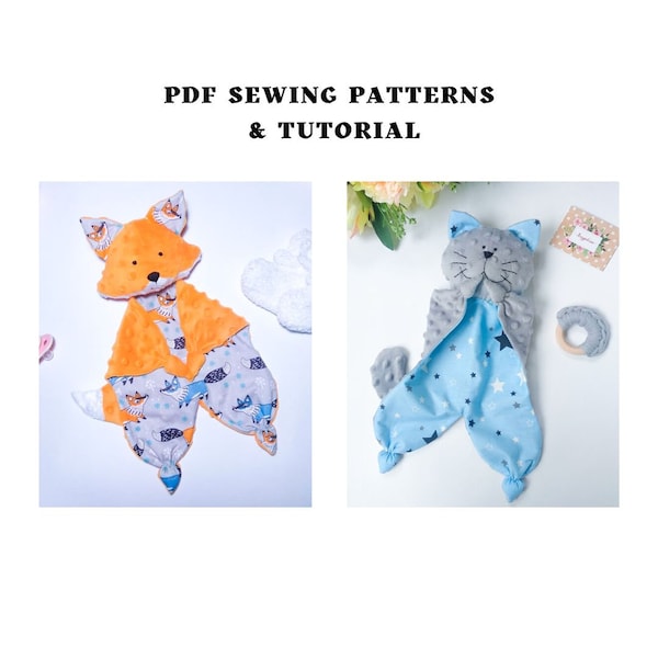 2 PDF Lovey sewing patterns Cat lovey and Fox Security Blanket Digital Download