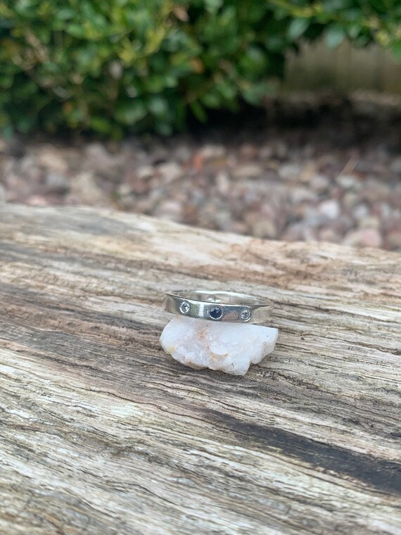 Sapphire and cz sterling silver ring