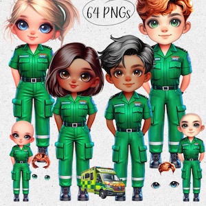 NEU Rettungsdienst - Sanitäter. 64 PNGs. Auswahl an Clipart Haaren, Augenfarbe, Brille, Bärte etc. Sublimation, Druck. Sofortiger Download.