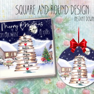 Scène de Noël, plaque en bois avec 10 lattes à personnaliser. Modèles ronds et carrés incl. Sublimation, impression. 2 fichiers PNG. Téléchargement instantané.