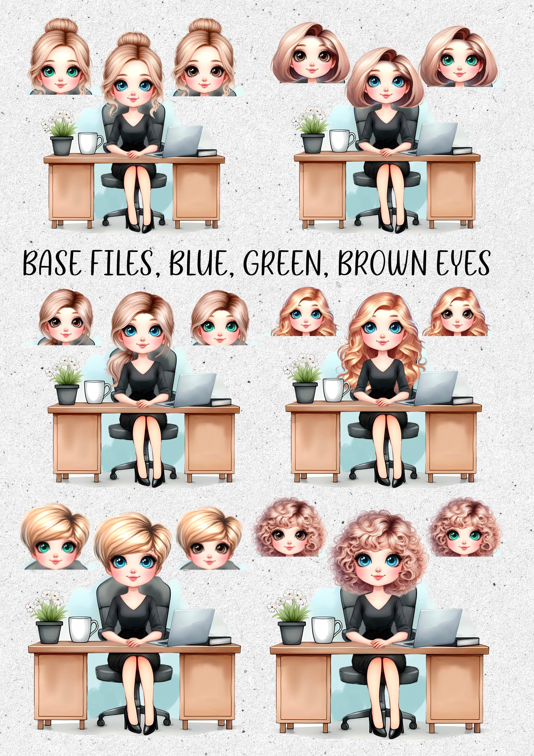 Office Girl Chibi Clipart, PNG Files, Hair & Glasses (digital Download ...