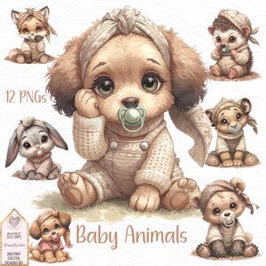 Baby Animals Clipart Set – Whimsical Storybook Style PNGs (Digital Download)