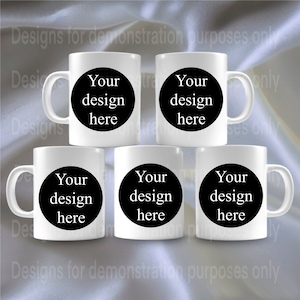5 mugs mock up, PNG, JPEG and PSD (fully editable) formats.