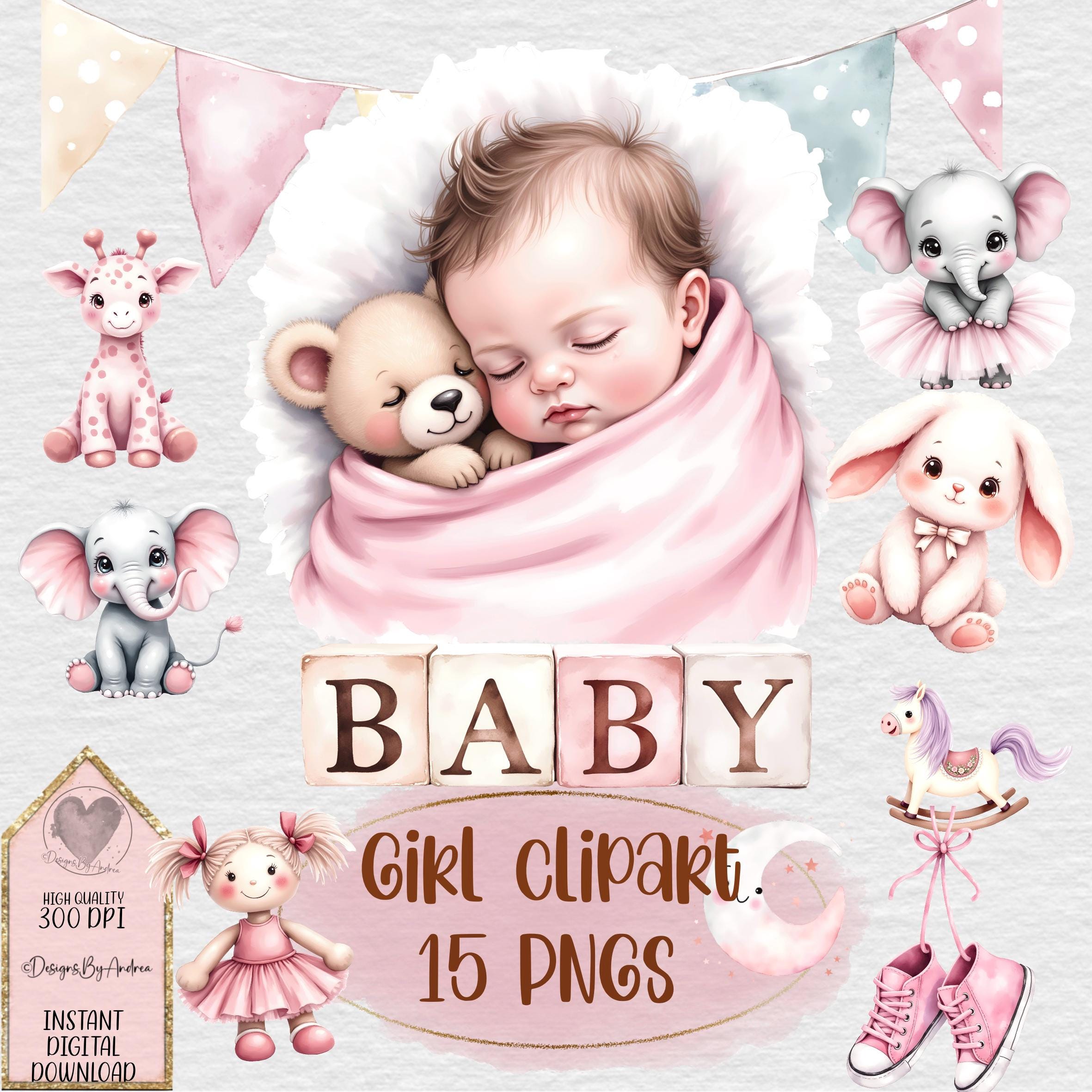 Baby Girl Clipart Bundle 15 Pngs Cute Newborn Sleeping Baby ...