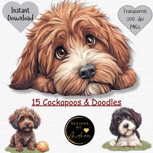 Cockapoo & Doodle Clipart Bundle | 15 PNGs + JPEGS | Instant Download