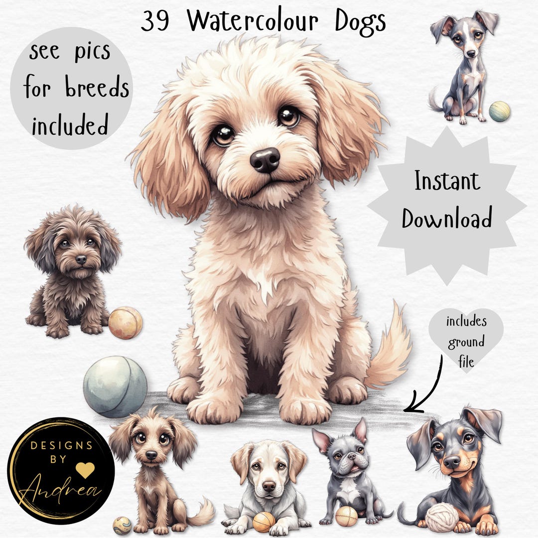 Watercolor Dog Clipart Bundle, Puppy Illustrations (PNG, Digital ...