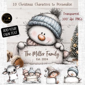 Customisable Christmas Characters with blank signs. 20 PNGs. Instant Digital Download image 1