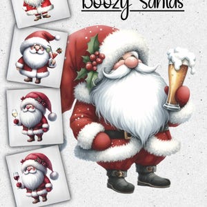 Babbo Natale ubriaco. 5 Babbo Natale con vino rosso, bianco, rosato, birra, cocktail. Download digitale. PNG di alta qualità. Sublimazione, stampa.