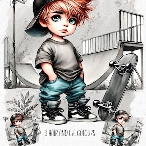 Chibi Skater Boy PNG: Sublimation Graphics (Digital Download)