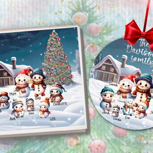 Família de clipart de boneco de neve de Natal. Faça sua própria família e personalize. 7 meninas, 7 meninos, cachorro, gato, 2 fundos. 18 PNG. Sublimação, impressão.