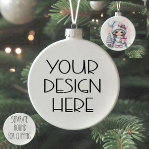 Christmas Bauble Mockup: Ceramic Ornament, White Round (PNG & JPEG)