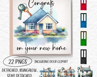 Watercolor House Clipart: New Home PNG Bundle (22 Files)