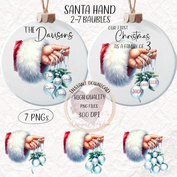Personalisierte Weihnachtskugeln mit Weihnachtsmannhand – 7 PNG-Dateien ( Digitaler Download)