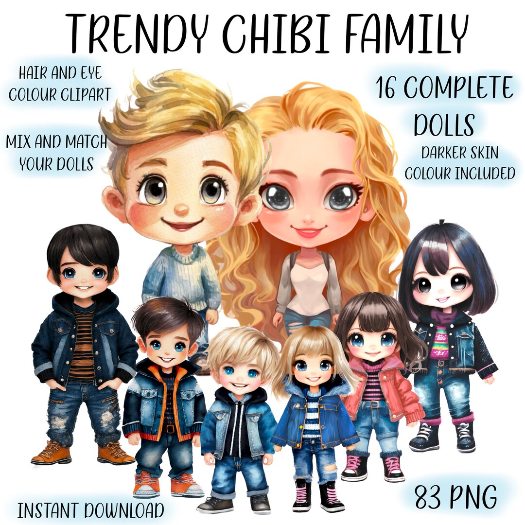 Chibi Family Bundle. 83 Pngs. 16 Complete Dolls. Mum, Dad, 3 Girls, 3 ...