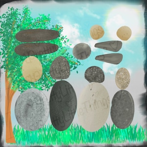 Kiezelclipart plus achtergrond om uw eigen kiezelkunstsublimatie- en printcreaties te maken. Er wordt geen tekst of fysiek product meegeleverd