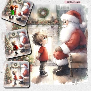 niño/niña conoce a Santa. 6 completos con niño o niña con 3 colores de cabello. Niño individual, niña también disponible para agregar al diseño principal.