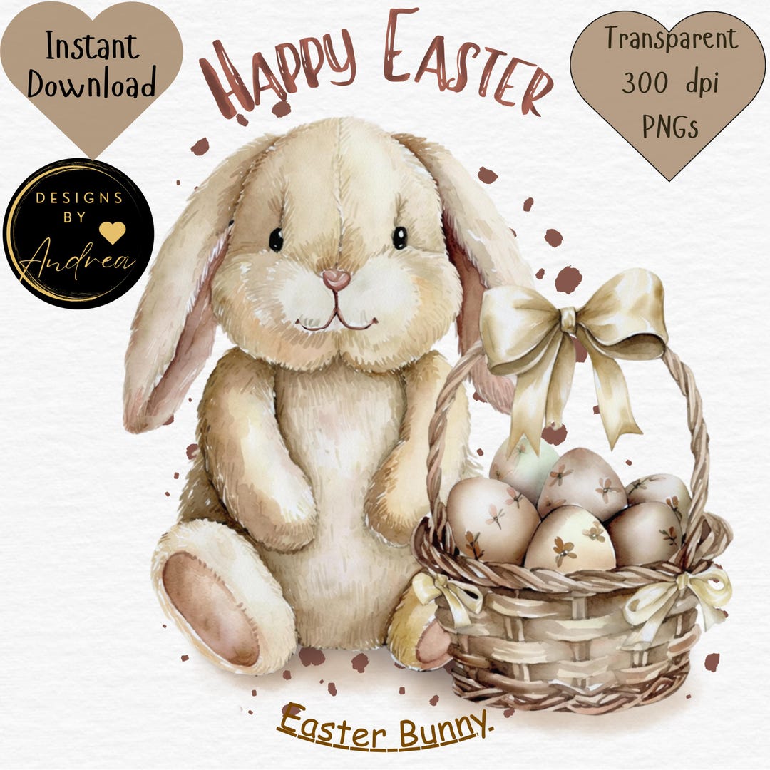 Watercolor Easter Bunny PNG | Happy Easter Basket Design (digital ...