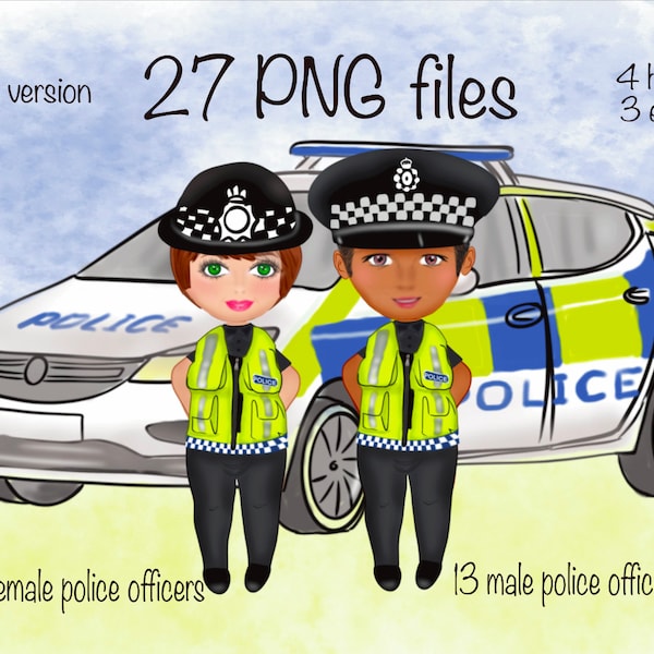 Emergency services; police officer Chibi dolls. 13 male, 13 female with police car. 27 PNG files. Sublimation or print. Instant download.